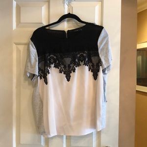 Top . Cream,  black lace , grey sleeves Apt 9 XL